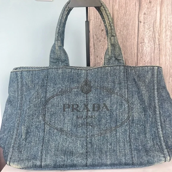 Prada Denim Tote Bag | Authentic | Classic Logo Shopper - Picture 1 of 11